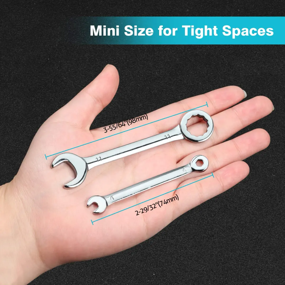 SPEEDWOX Mini Combination Wrench Set 4-11mm (10 Pcs) | High Carbon Steel with Rust-Resistant Chrome Finish - view 5