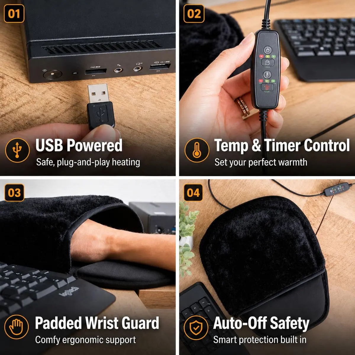 WOLVIO USB Heated Mouse Pad Hand Warmer | 3 Temperatures & Timers, Ergonomic, UKCA/CE Certified - view 4