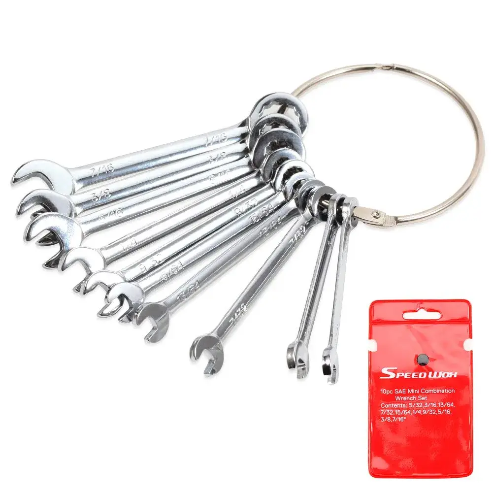SPEEDWOX Mini SAE Ignition Wrench Set 10 Pcs 5/32"-7/16" | High Carbon Steel Rust-Resistant Chrome Finish - main product image