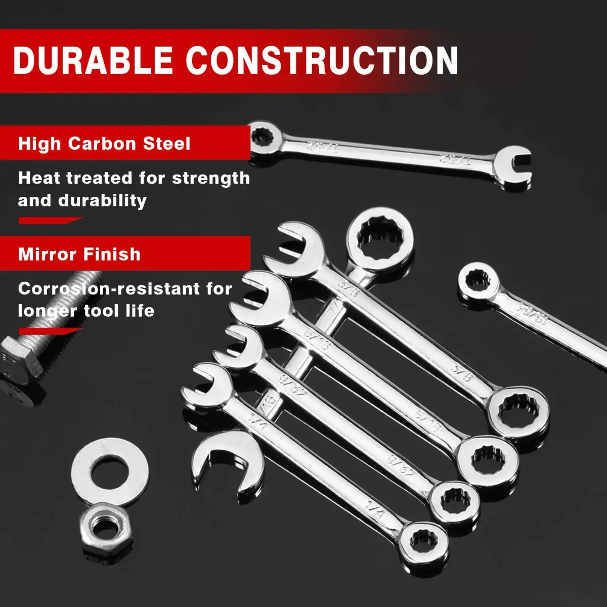 SPEEDWOX Mini SAE Ignition Wrench Set 10 Pcs 5/32"-7/16" | High Carbon Steel Rust-Resistant Chrome Finish - view 3