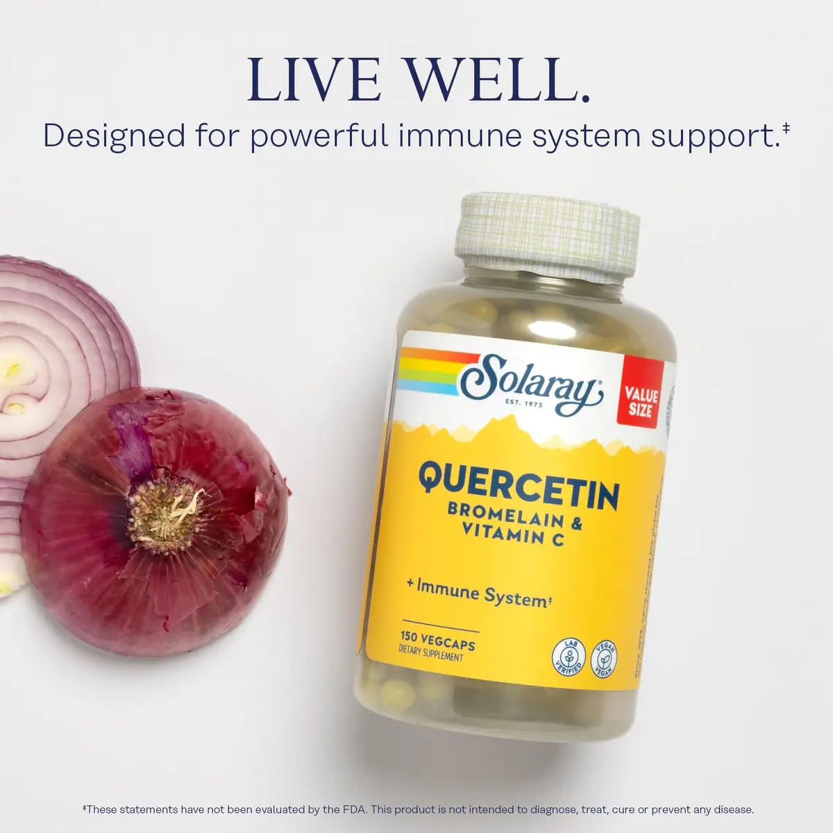 SOLARAY Quercetin Bromelain & Vitamin C 150 VegCaps | Year-Round Immune Support, Vegan, 500mg Quercetin & 1235mg Vit C - view 3