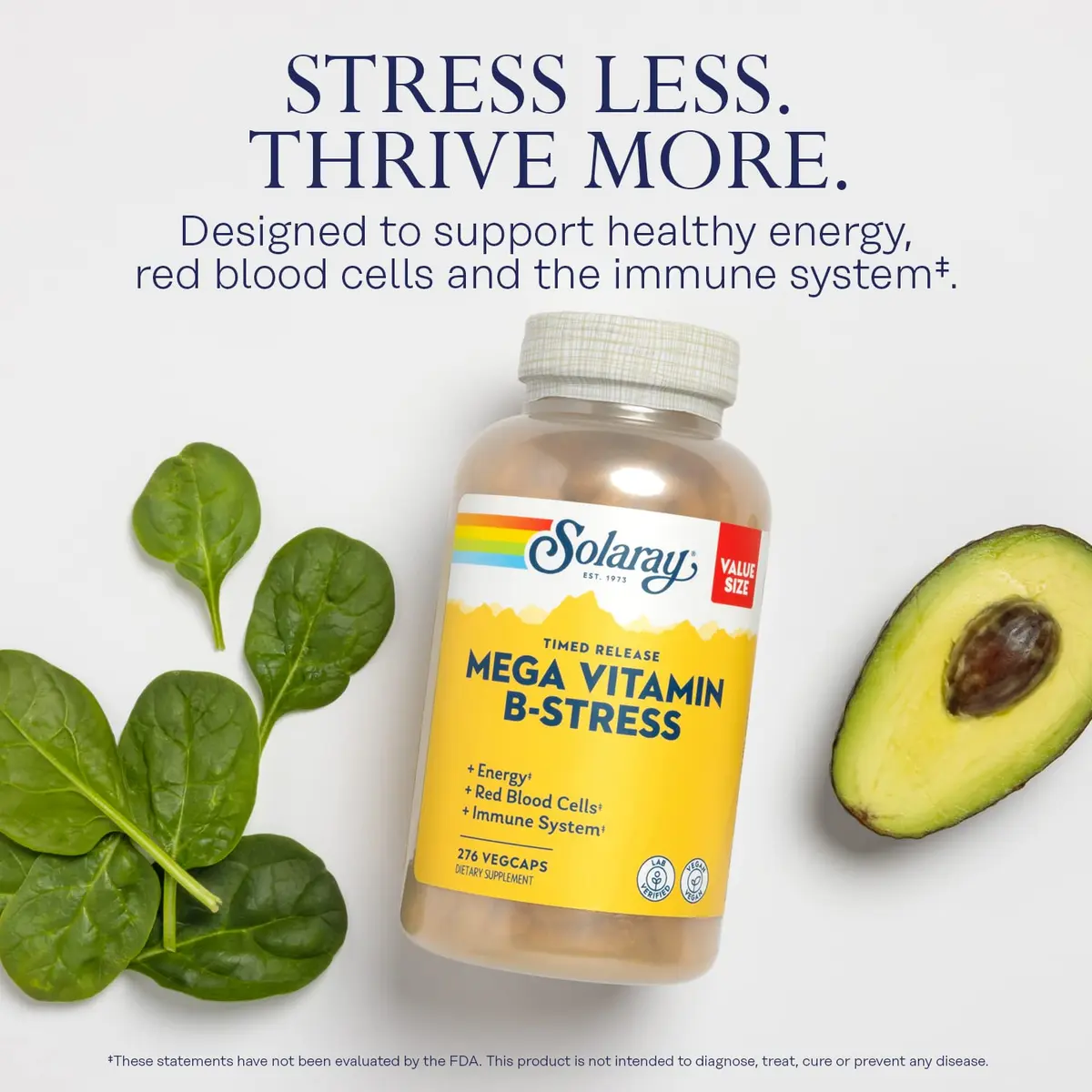 SOLARAY Mega Vitamin B-Stress - Timed Release Vitamin B Complex w/Vitamin B12, B6, Folic Acid, VIT. C - Vegan, 276 Count - view 3