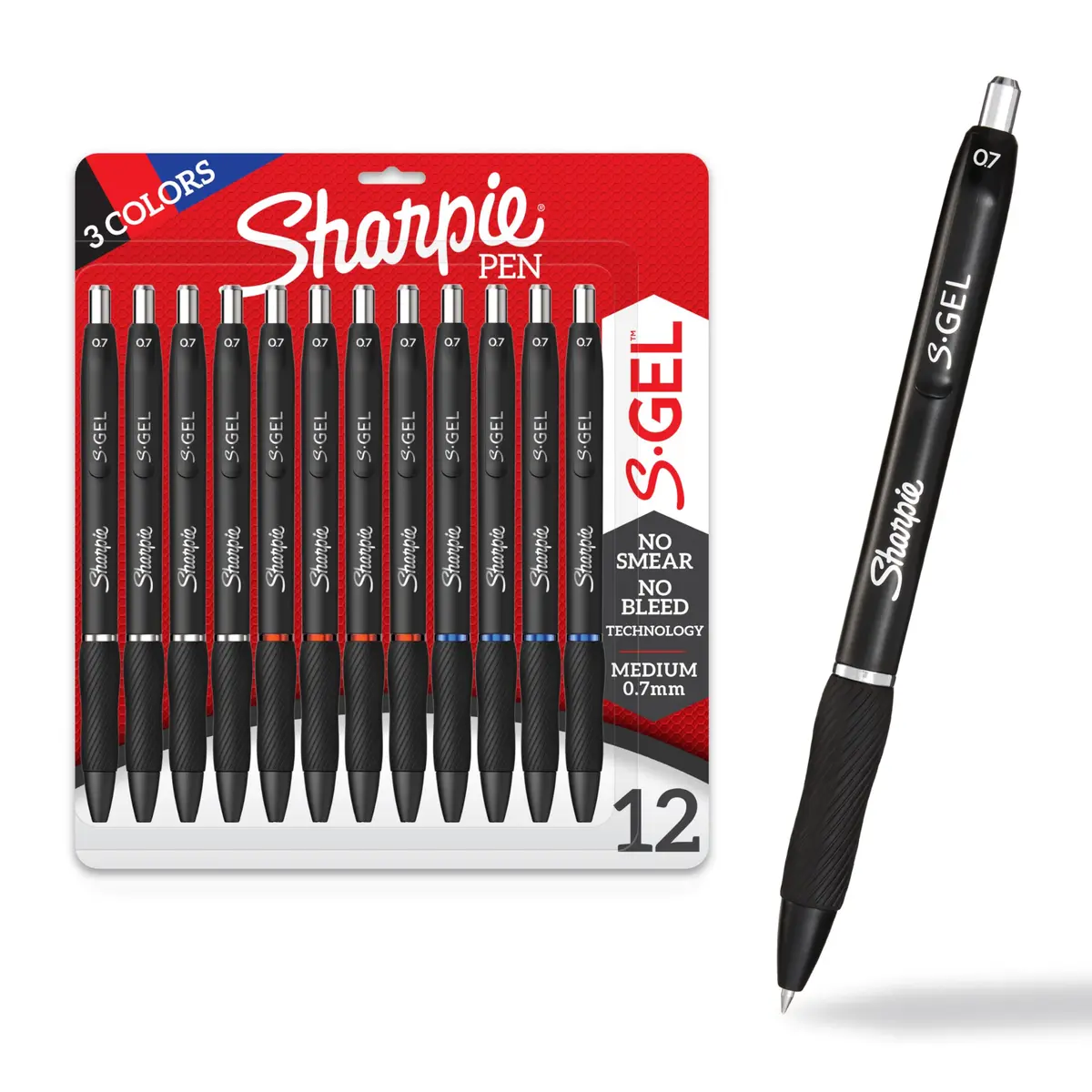 Sharpie S-Gel Gel Pens Black Barrel Medium Point 0.7mm Assorted Ink Colors 12 Count | Smoother Bolder Cleaner Quicker Drying - main product image