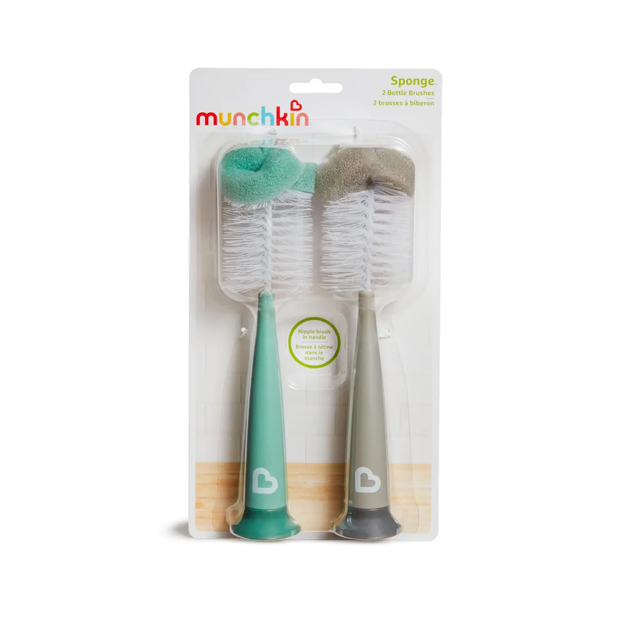 Munchkin Sponge Bottle Brush, Grey/Sage | 2 Count, Soft Nylon & Sponge, Upright Stand - view 6