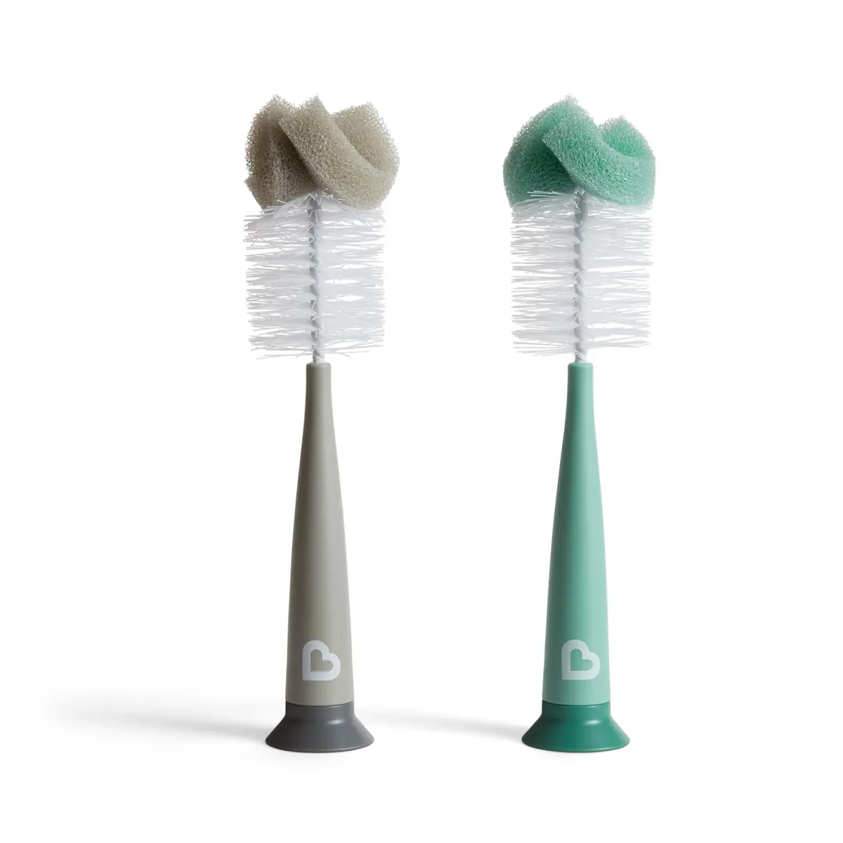 Munchkin Sponge Bottle Brush, Grey/Sage | 2 Count, Soft Nylon & Sponge, Upright Stand - main product image