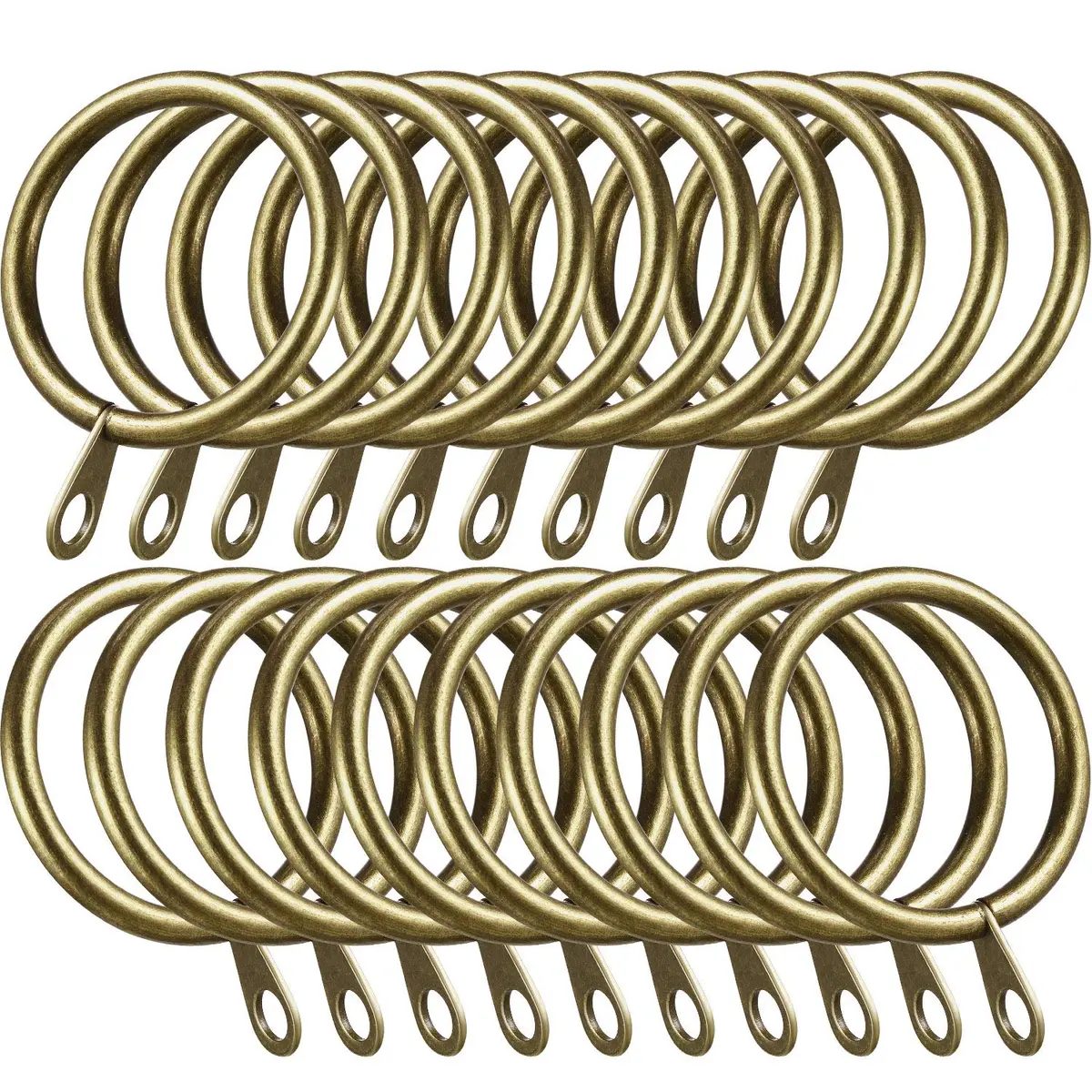 Shappy Antique Brass Curtain Rings with Hooks, 20 Pack Metal Rings for Pinch Pleat Drapes & Rods, 30mm Internal Diameter | Heavy Duty Sliding Eyelet - main product image