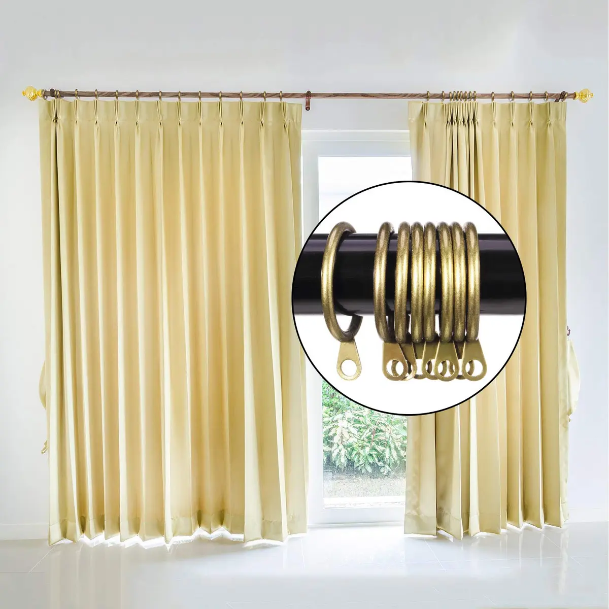 Shappy Antique Brass Curtain Rings with Hooks, 20 Pack Metal Rings for Pinch Pleat Drapes & Rods, 30mm Internal Diameter | Heavy Duty Sliding Eyelet - view 6