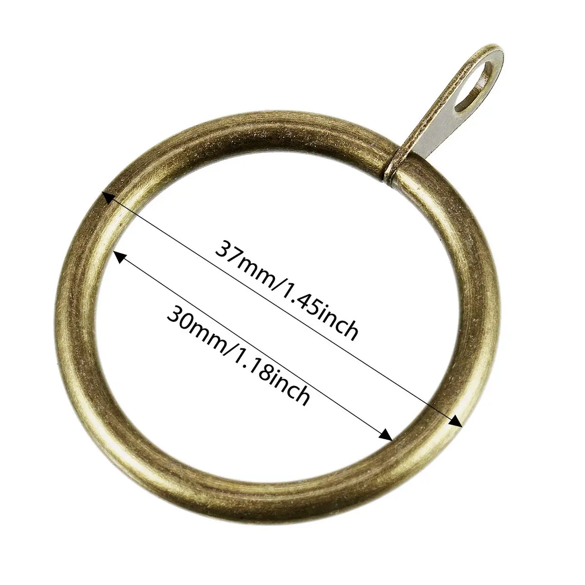Shappy Antique Brass Curtain Rings with Hooks, 20 Pack Metal Rings for Pinch Pleat Drapes & Rods, 30mm Internal Diameter | Heavy Duty Sliding Eyelet - view 3