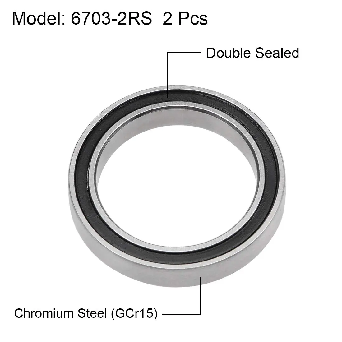 uxcell 6703-2RS Deep Groove Ball Bearings 17x23x4mm Chrome Steel Double Sealed (2 Pcs) | Industrial Grade Radial Ball Bearing - view 2
