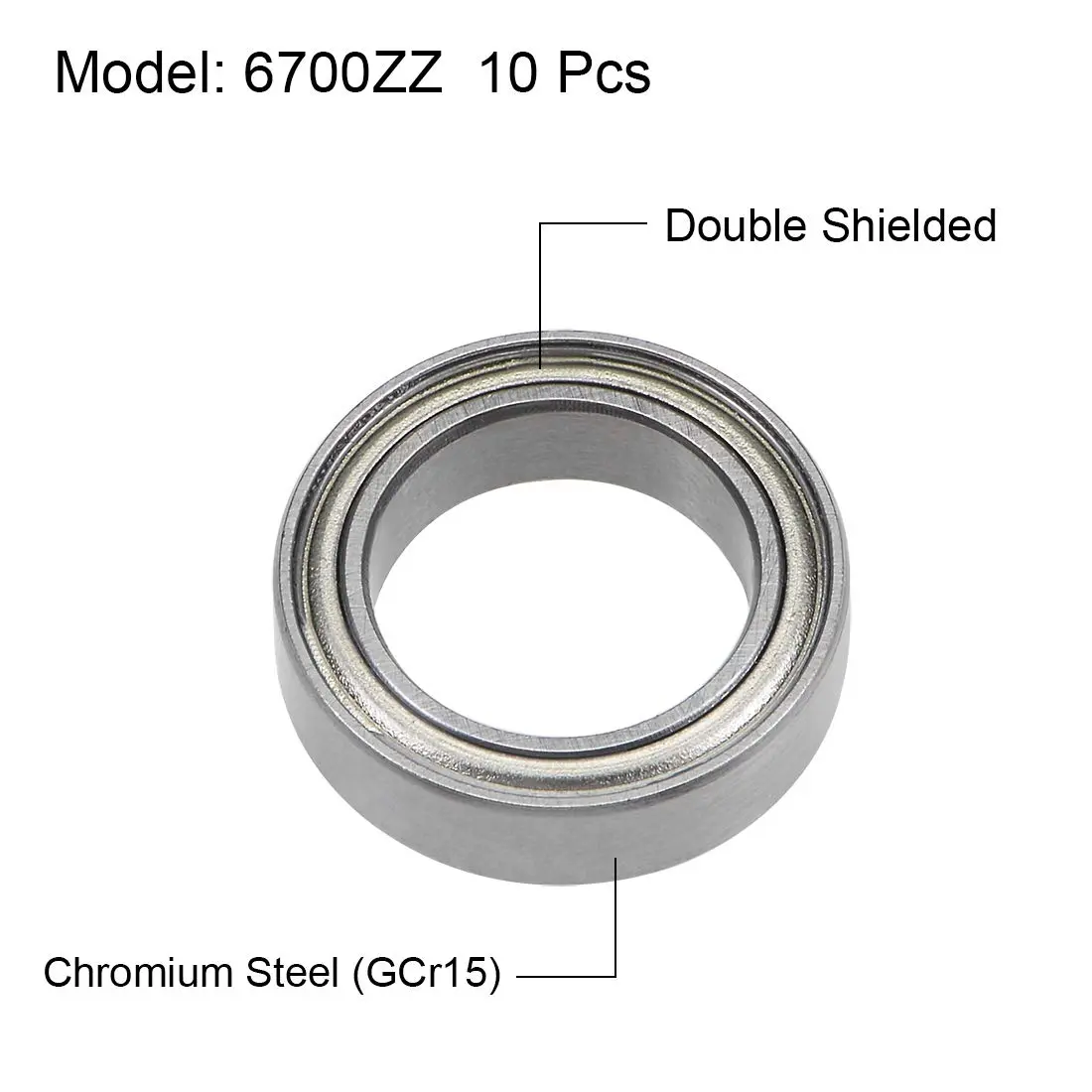 uxcell 6700ZZ Double Shielded Deep Groove Ball Bearings 10x15x4mm | 10 Pcs Chrome Steel - view 2