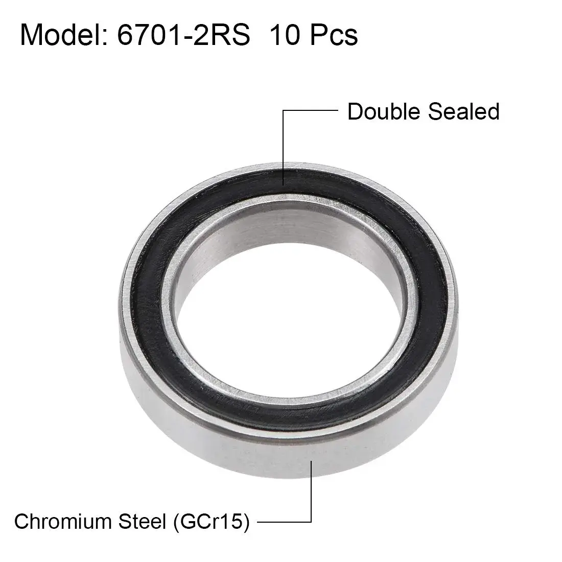 uxcell 6701-2RS Deep Groove Ball Bearings 12mm x 18mm x 4mm Double Sealed Chrome Steel 10 Pcs - view 2
