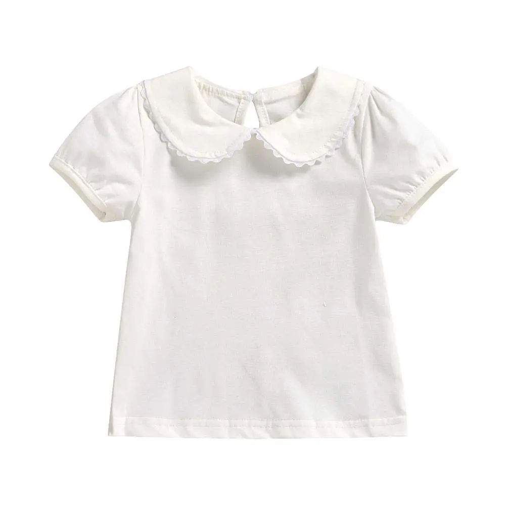 MODNTOGA Kids Baby Girl Long Sleeve Collar Shirt 3-4 Years | Solid White Toddler Top with Puff Sleeves - main product image