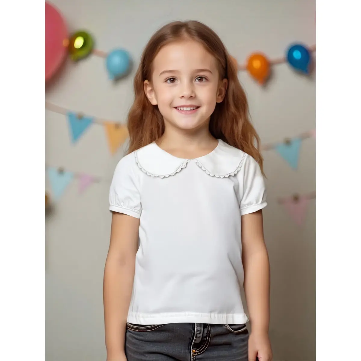 MODNTOGA Kids Baby Girl Long Sleeve Collar Shirt 3-4 Years | Solid White Toddler Top with Puff Sleeves - view 6