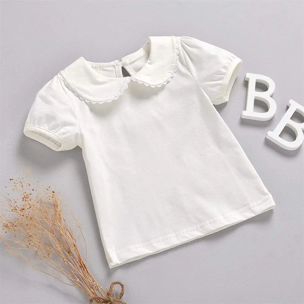 MODNTOGA Kids Baby Girl Long Sleeve Collar Shirt 3-4 Years | Solid White Toddler Top with Puff Sleeves - view 8