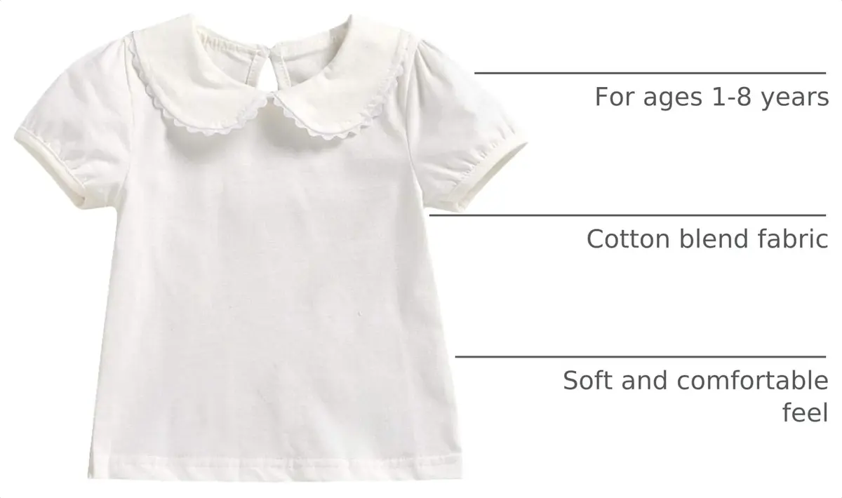 MODNTOGA Kids Baby Girl Long Sleeve Collar Shirt 3-4 Years | Solid White Toddler Top with Puff Sleeves - view 4