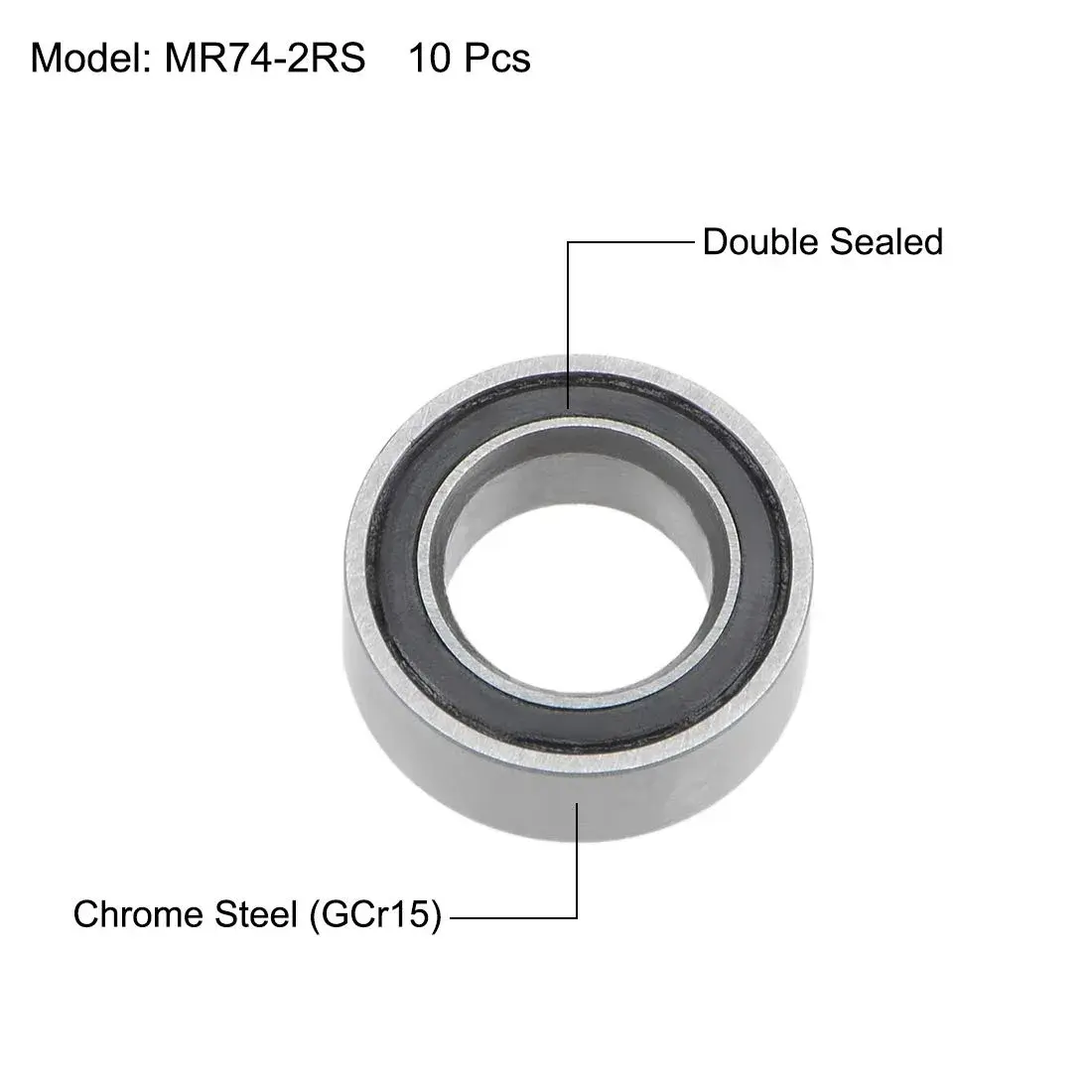 uxcell MR74-2RS Deep Groove Ball Bearings 4mm Inner Dia 7mm OD 2.5mm Bore Double Sealed Chrome Steel Z2 10pcs - view 2