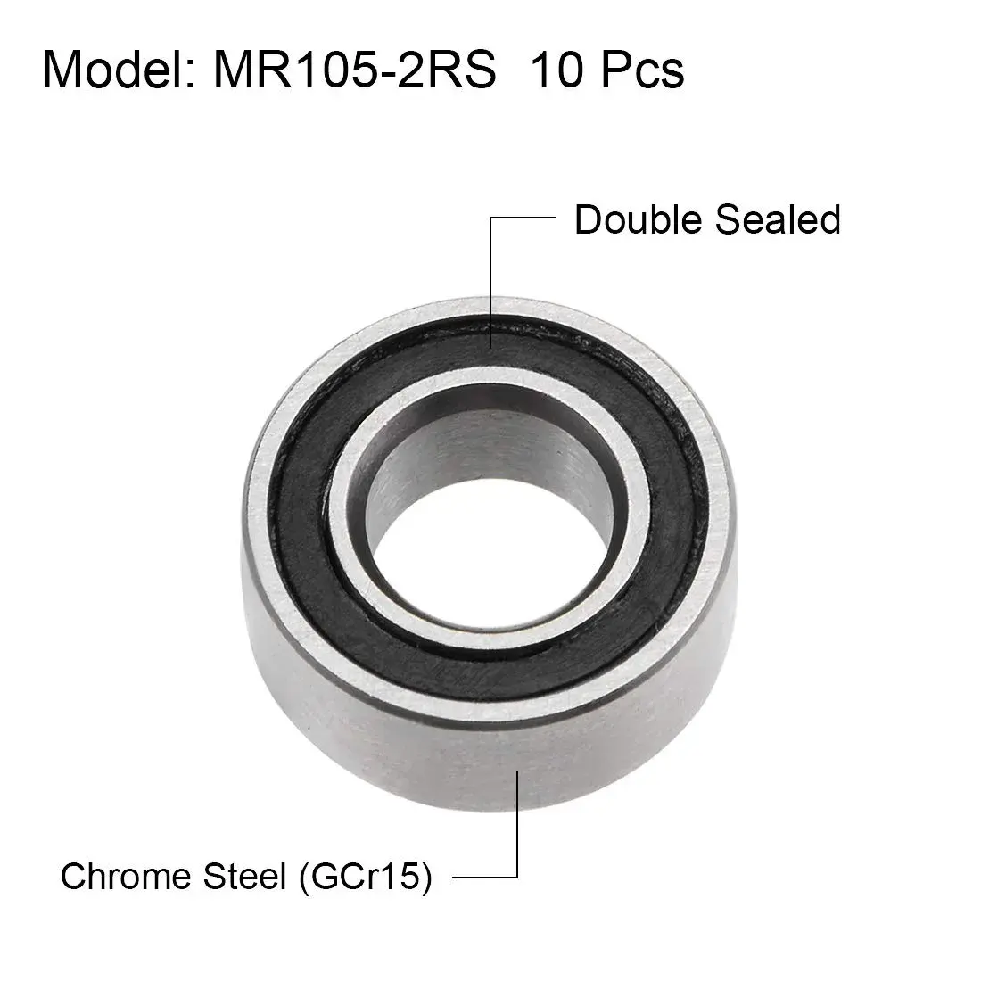 uxcell MR105-2RS 5mm Inner Dia 10mm OD 4mm Bore Double Sealed Deep Groove Ball Bearings (10pcs) - view 2