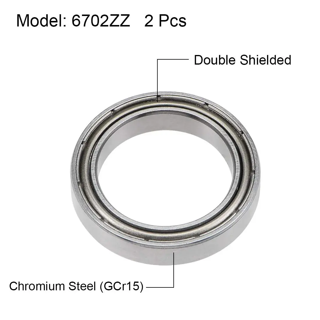 uxcell 6702ZZ Deep Groove Ball Bearings 15mm x 21mm x 4mm Double Shielded Chrome Steel 2 Pcs | Industrial Grade Precision - view 2
