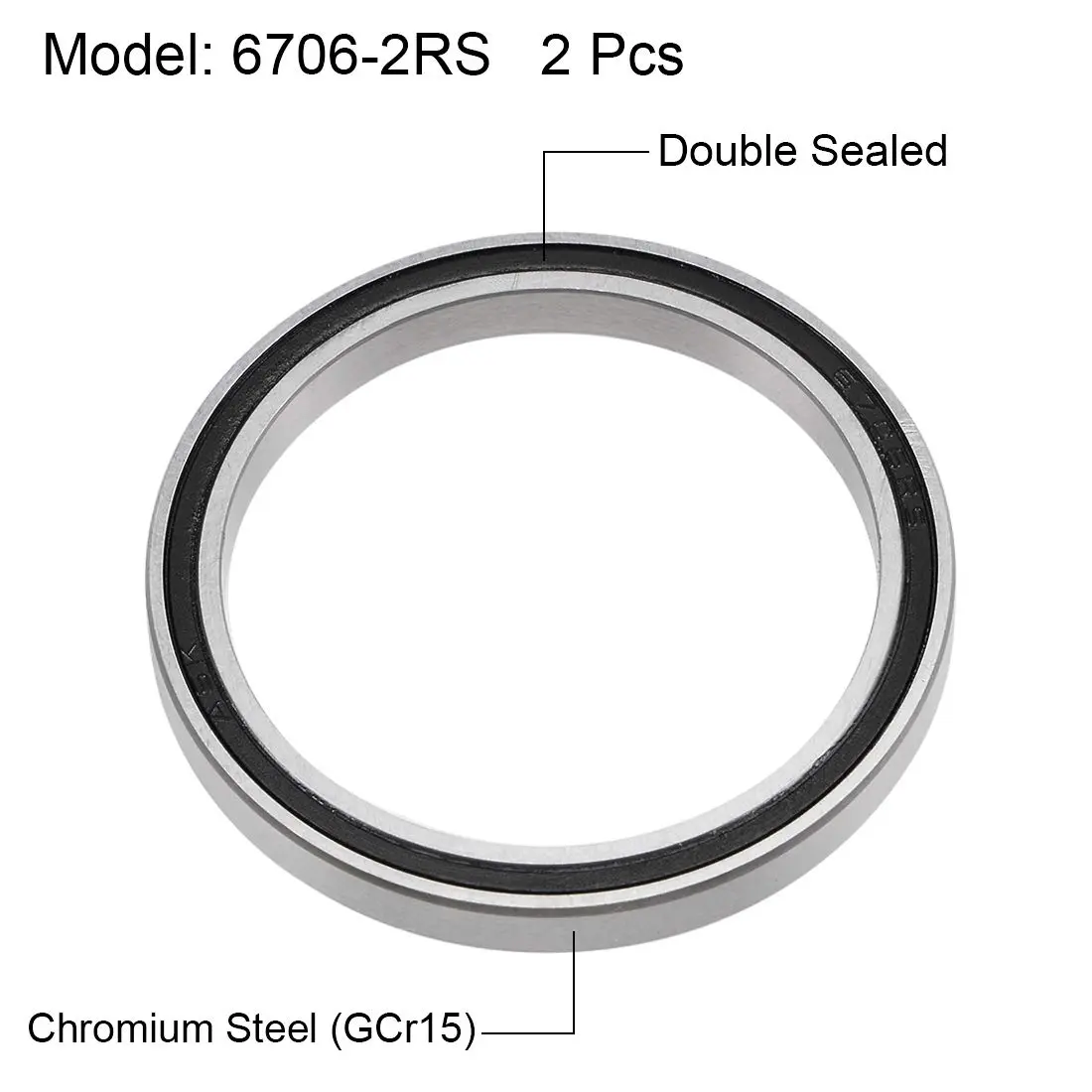 uxcell 6706-2RS Deep Groove Ball Bearings 30mm x 37mm x 4mm Double Sealed Chrome Steel (2 Pcs) | Industrial Grade Precision - view 2