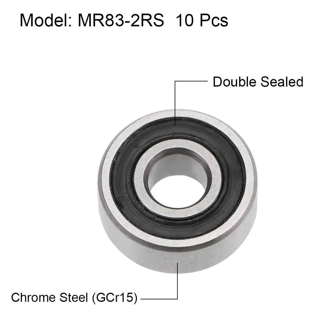 uxcell MR83-2RS 3mm x 8mm x 3mm Double Sealed Chrome Steel Deep Groove Ball Bearings (10pcs) - view 2