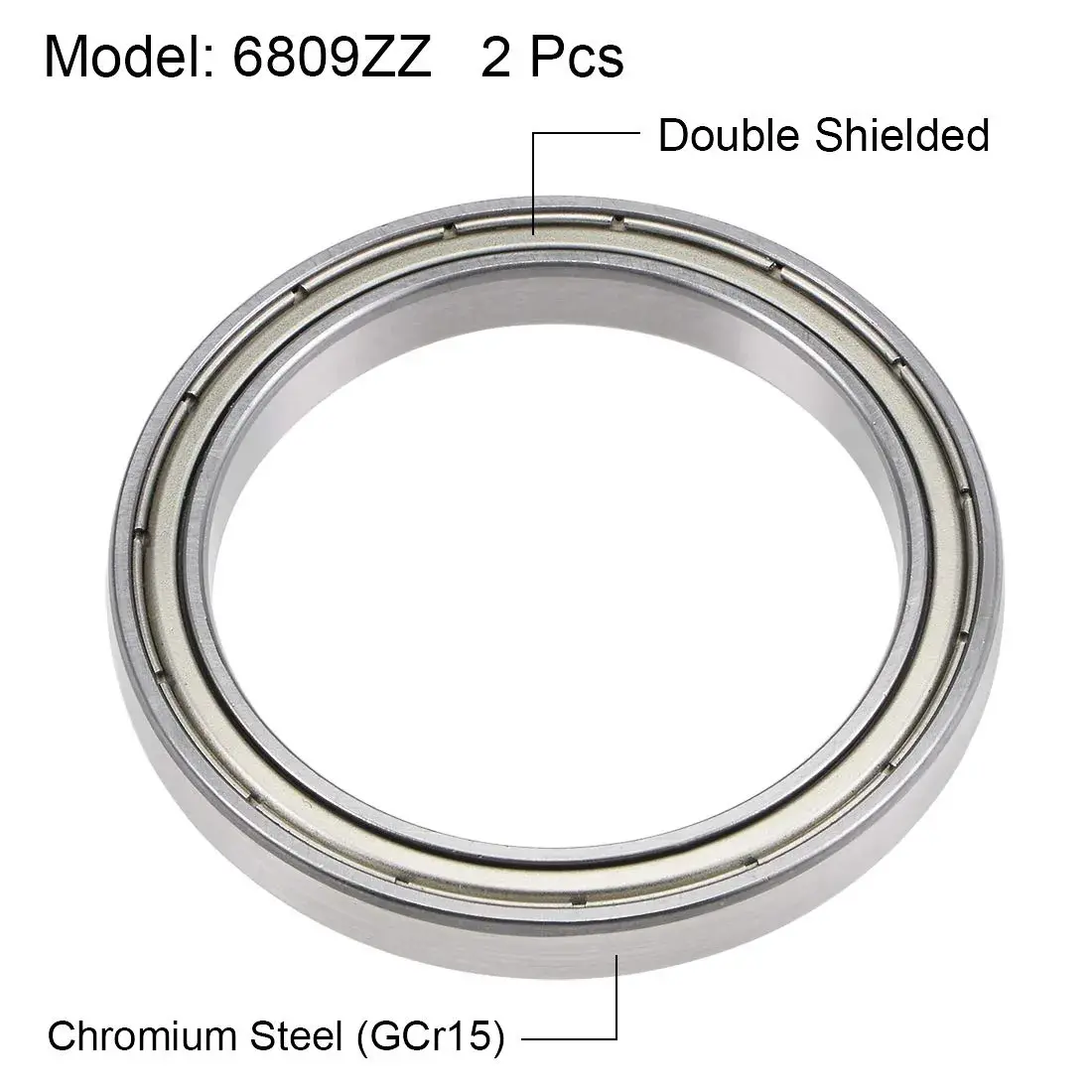 uxcell 6809ZZ Deep Groove Ball Bearings 45mm x 58mm x 7mm Double Shielded Chrome Steel (2 Pcs) - view 2