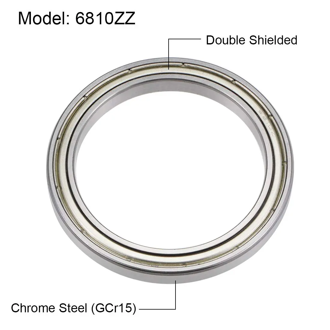 uxcell 6810ZZ Deep Groove Ball Bearings 50mm ID x 65mm OD x 7mm Bore Double Shielded Chrome Steel (2-Pack) - view 2