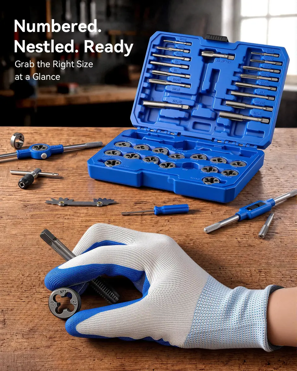 Orion Motor Tech Metric Tap and Die Set 40 Pc | Thread Repair & Cutting Kit with Wrenches - view 6