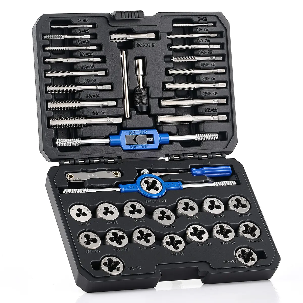 Orion Motor Tech SAE Tap and Die Set 40 pc | Thread Repair & Cutting Kit with Wrenches for Power & Hand Tools - main product image