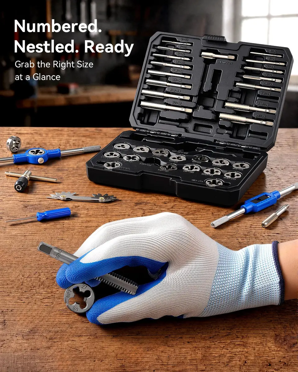 Orion Motor Tech SAE Tap and Die Set 40 pc | Thread Repair & Cutting Kit with Wrenches for Power & Hand Tools - view 6