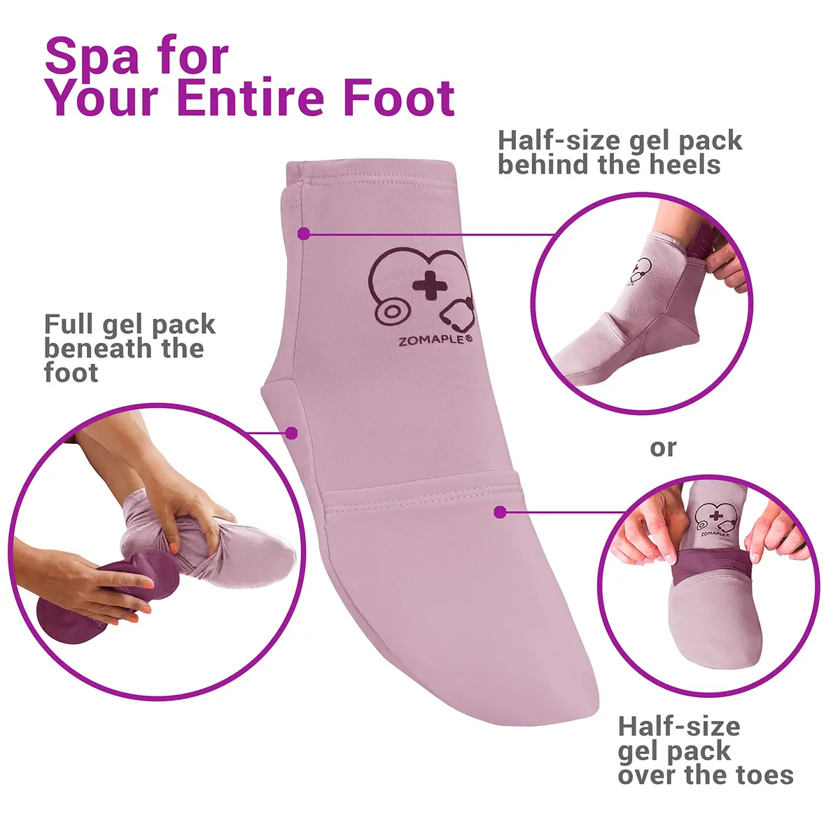 Zomaple Cold Therapy Socks with 2 Gel Packs, Medium, Lavender | Reusable Foot & Ankle Ice Wrap for Neuropathy & Hot Feet - view 5