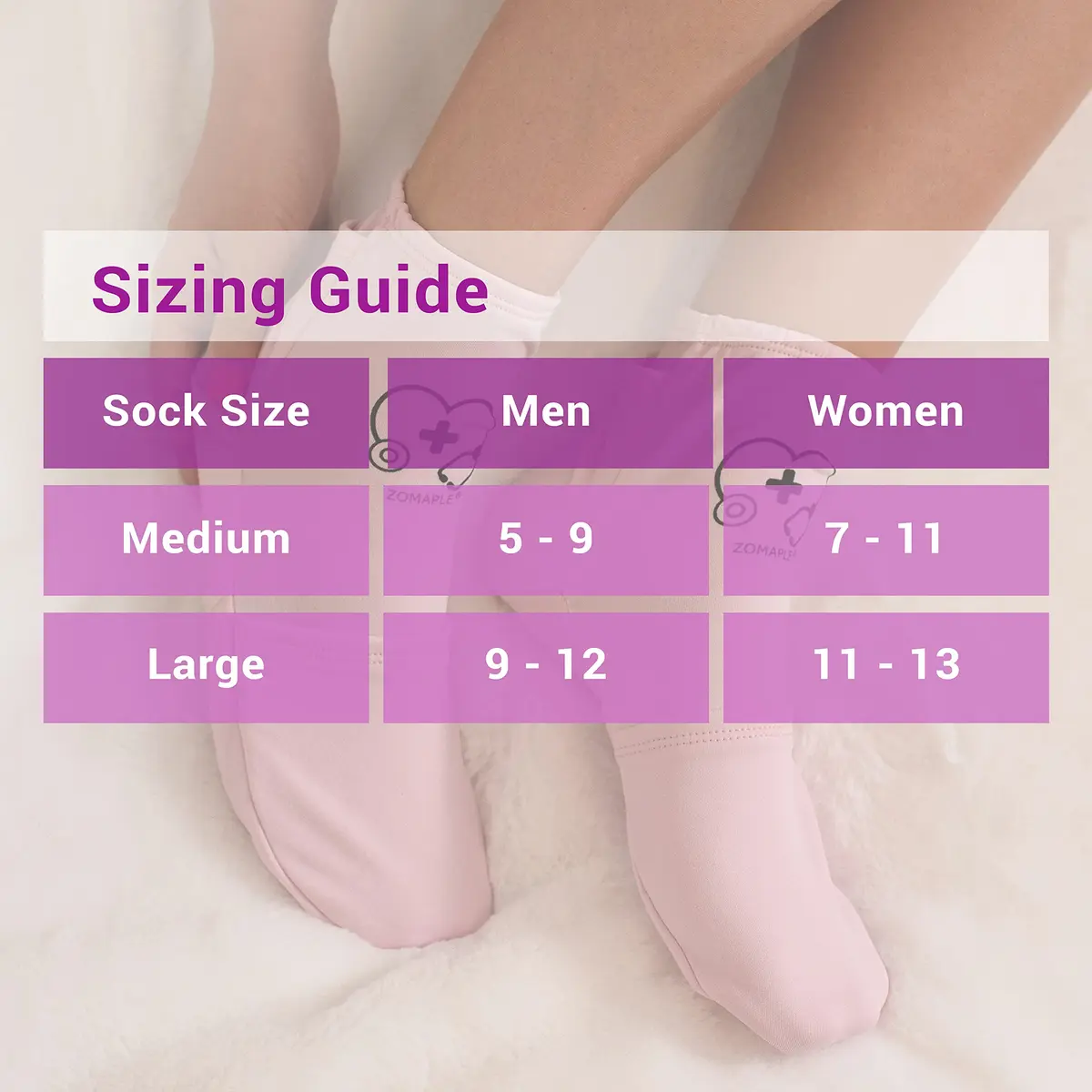 Zomaple Cold Therapy Socks with 2 Gel Packs, Medium, Lavender | Reusable Foot & Ankle Ice Wrap for Neuropathy & Hot Feet - view 6