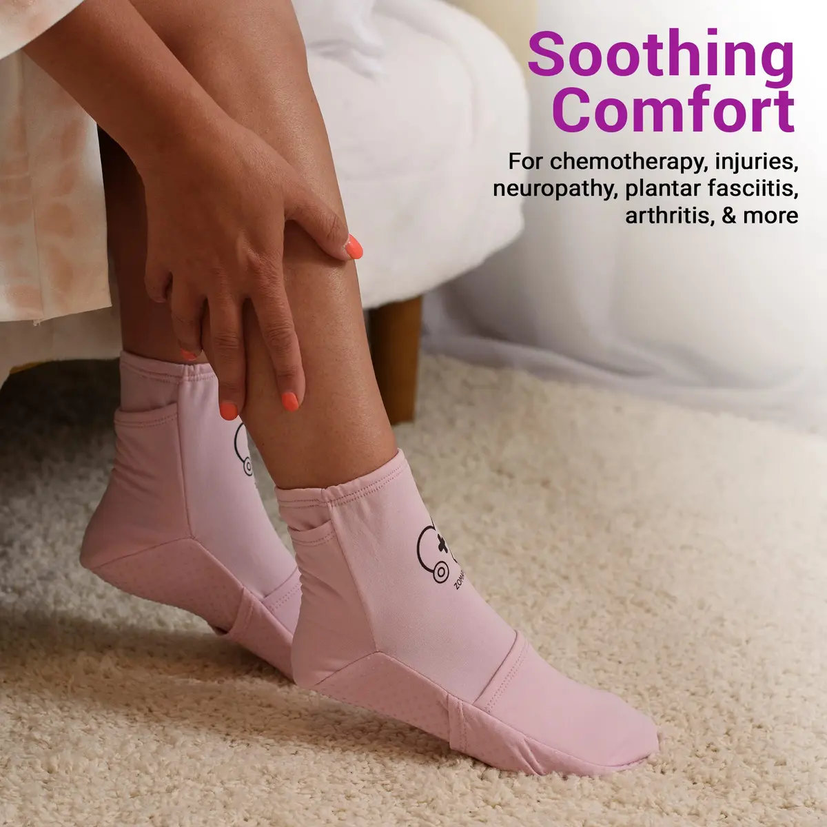 Zomaple Cold Therapy Socks with 2 Gel Packs, Medium, Lavender | Reusable Foot & Ankle Ice Wrap for Neuropathy & Hot Feet - view 2