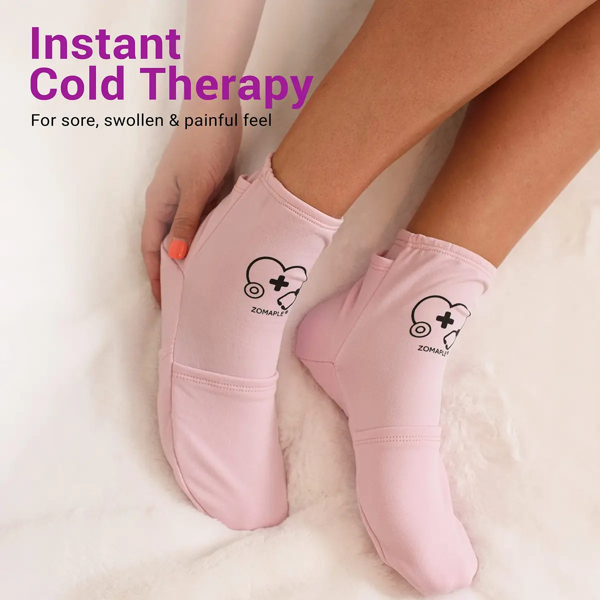 Zomaple Cold Therapy Socks with 2 Gel Packs, Medium, Lavender | Reusable Foot & Ankle Ice Wrap for Neuropathy & Hot Feet - view 3