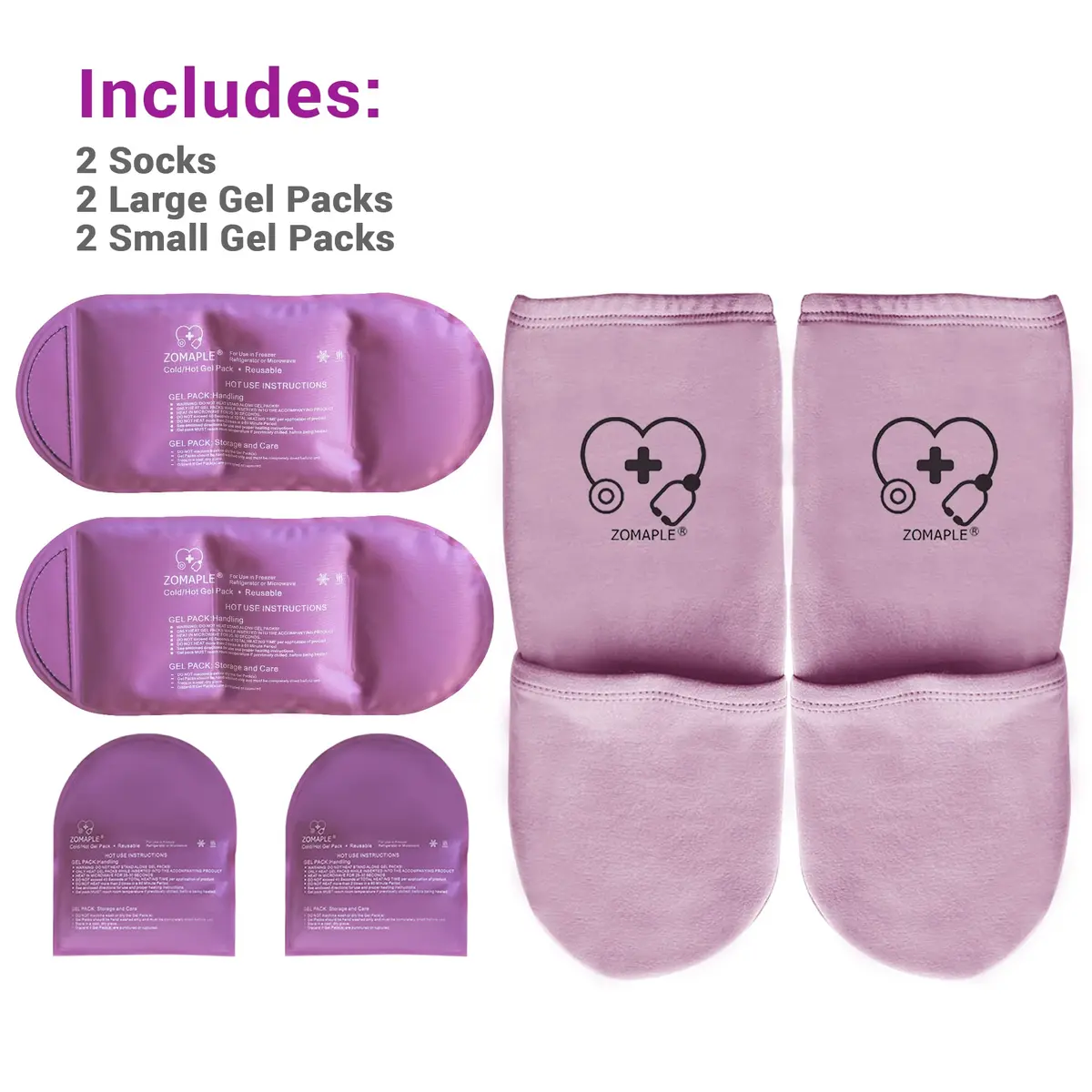 Zomaple Cold Therapy Socks with 2 Gel Packs, Medium, Lavender | Reusable Foot & Ankle Ice Wrap for Neuropathy & Hot Feet - view 4