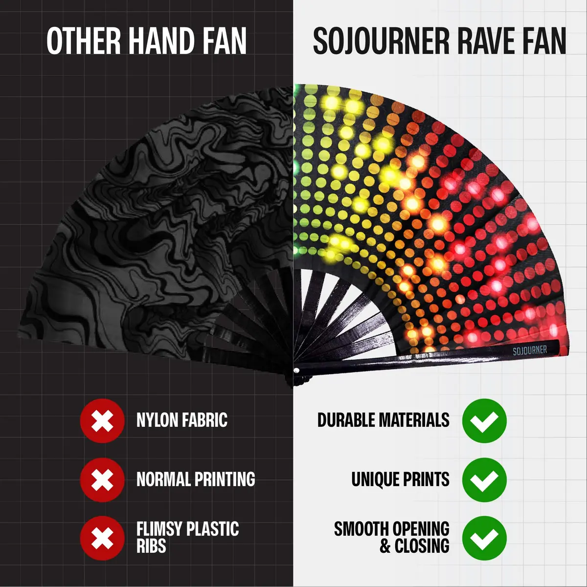 SoJourner Bags Bright Lights Rave Fan - Large Folding Clack Fan for Men and Women | EDM, Festival Accessory - view 4