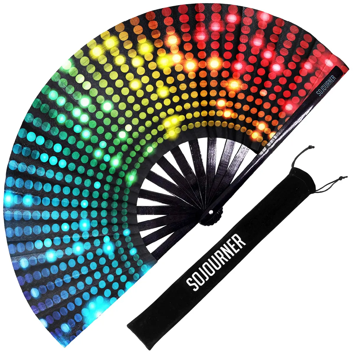 SoJourner Bags Bright Lights Rave Fan - Large Folding Clack Fan for Men and Women | EDM, Festival Accessory - main product image