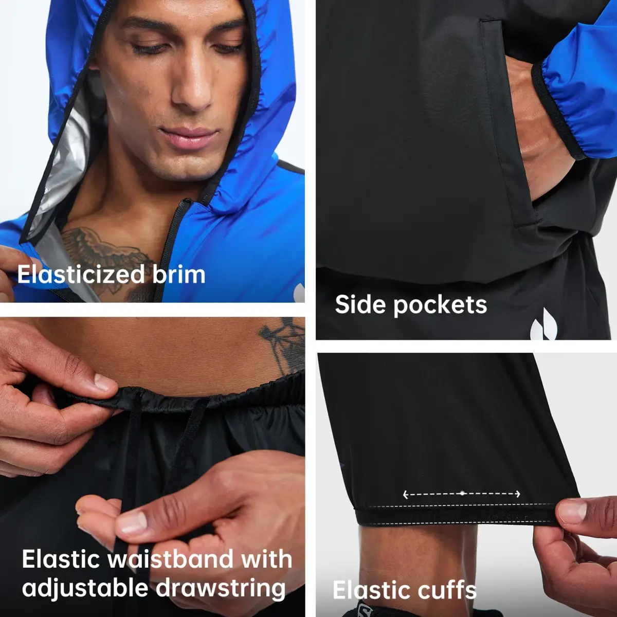 HOTSUIT Sauna Suit for Men Weight Loss Sweat Suits Jacket Pant Full Body Blue 5XL | Enhance Workout Effect - view 4