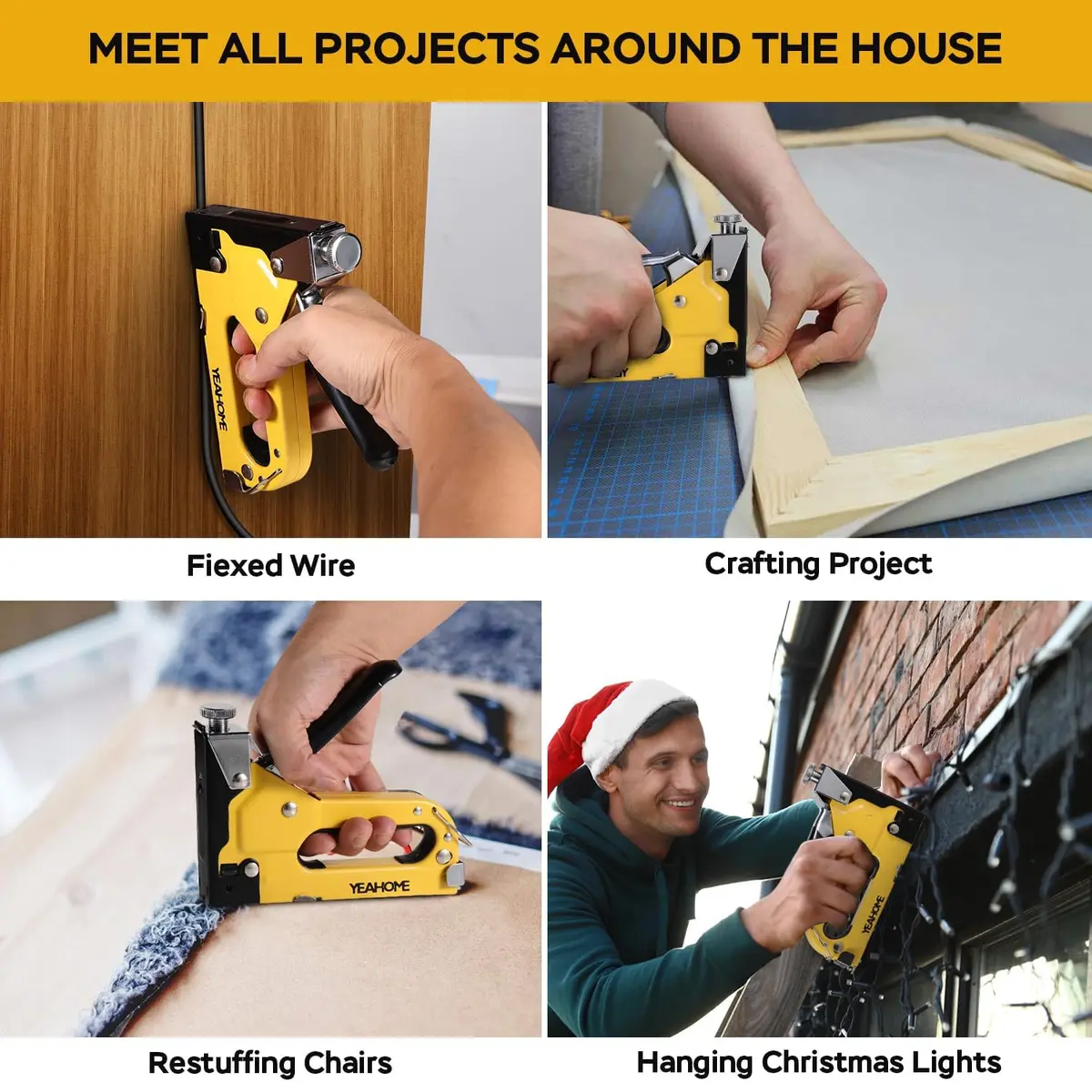 YEAHOME Heavy Duty Upholstery Staple Gun 4-in-1 | Rust-Proof Steel, 4000 Staples, Adjustable Power - view 6