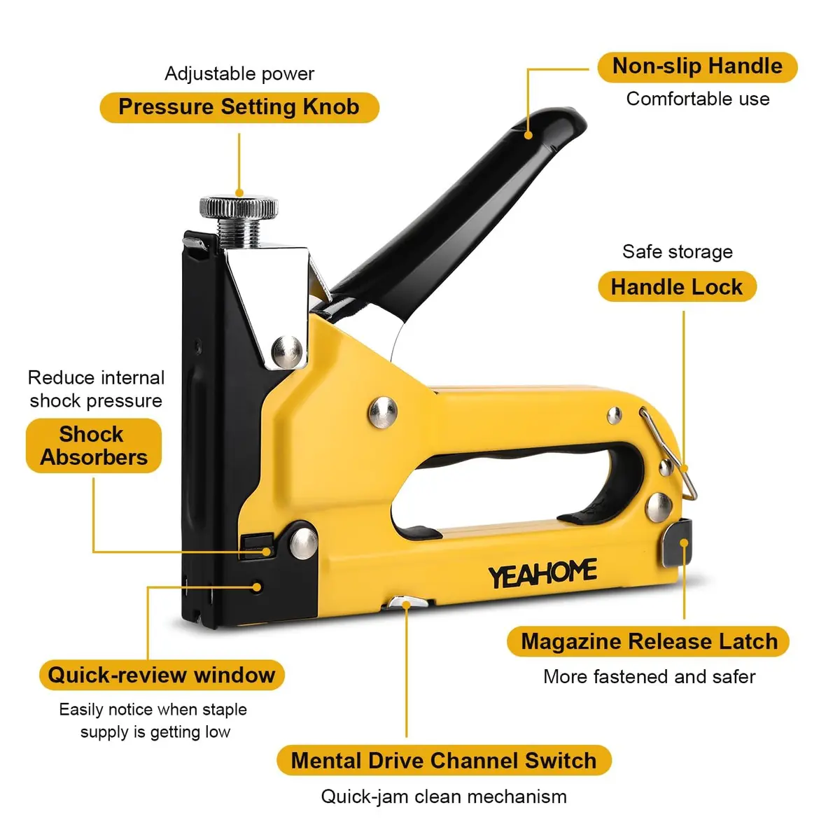 YEAHOME Heavy Duty Upholstery Staple Gun 4-in-1 | Rust-Proof Steel, 4000 Staples, Adjustable Power - view 2