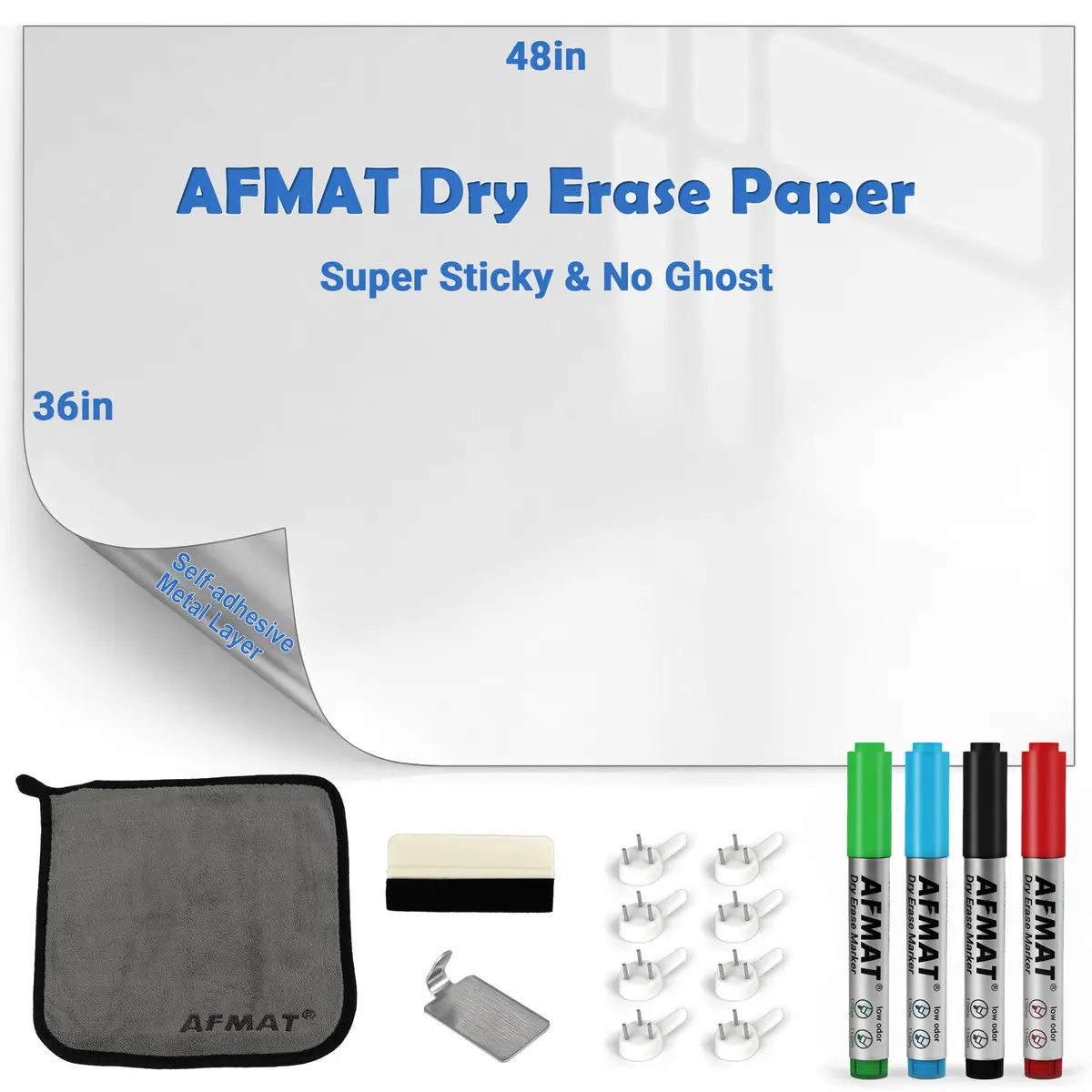 AFMAT Dry Erase Board Sticker 48 x 36 inches White Wall Wallpaper No Ghost (4' x 3') - main product image