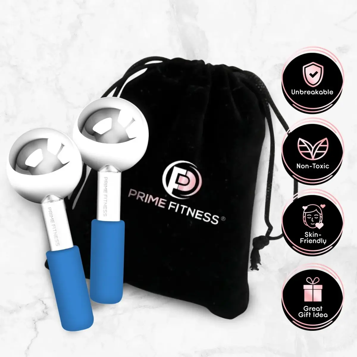 PRIME Fitness Ice Globes for Facials | Unbreakable Steel Cooling Roller | Cryo Sticks for Face & Eyes | Skin Care Massager (Blue, 2 Count) - view 5