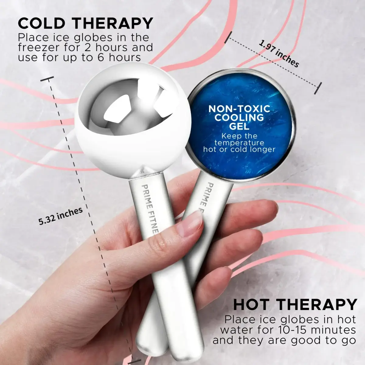 PRIME Fitness Ice Globes for Facials | Unbreakable Steel Cooling Roller 2 Count (Pack of 1) | Stimulate Circulation, Reduce Puffiness, Wrinkles - view 3