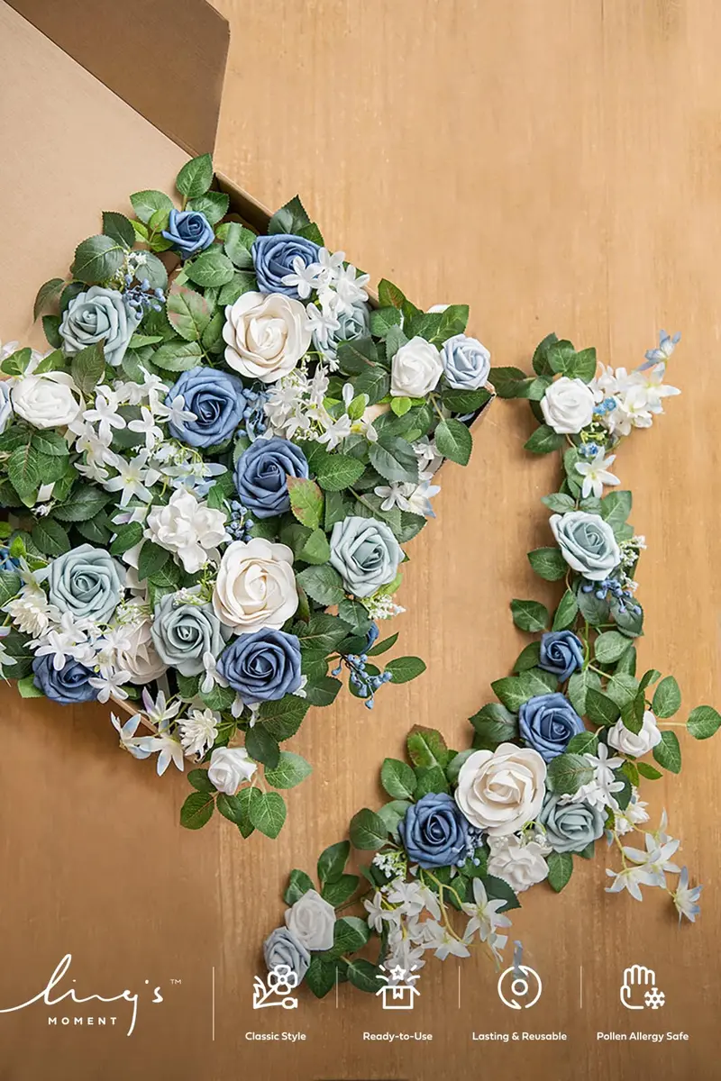 Ling's moment 6-Pack 2 ft Artificial Flower Garlands, Dutch Blue & White | Elegant Wedding Decor - view 5
