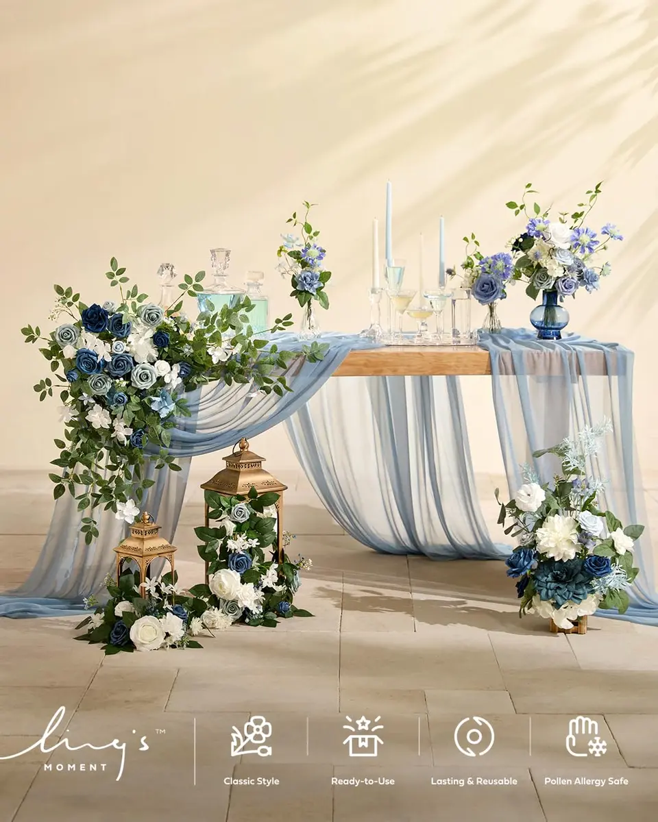 Ling's moment 6-Pack 2 ft Artificial Flower Garlands, Dutch Blue & White | Elegant Wedding Decor - view 2