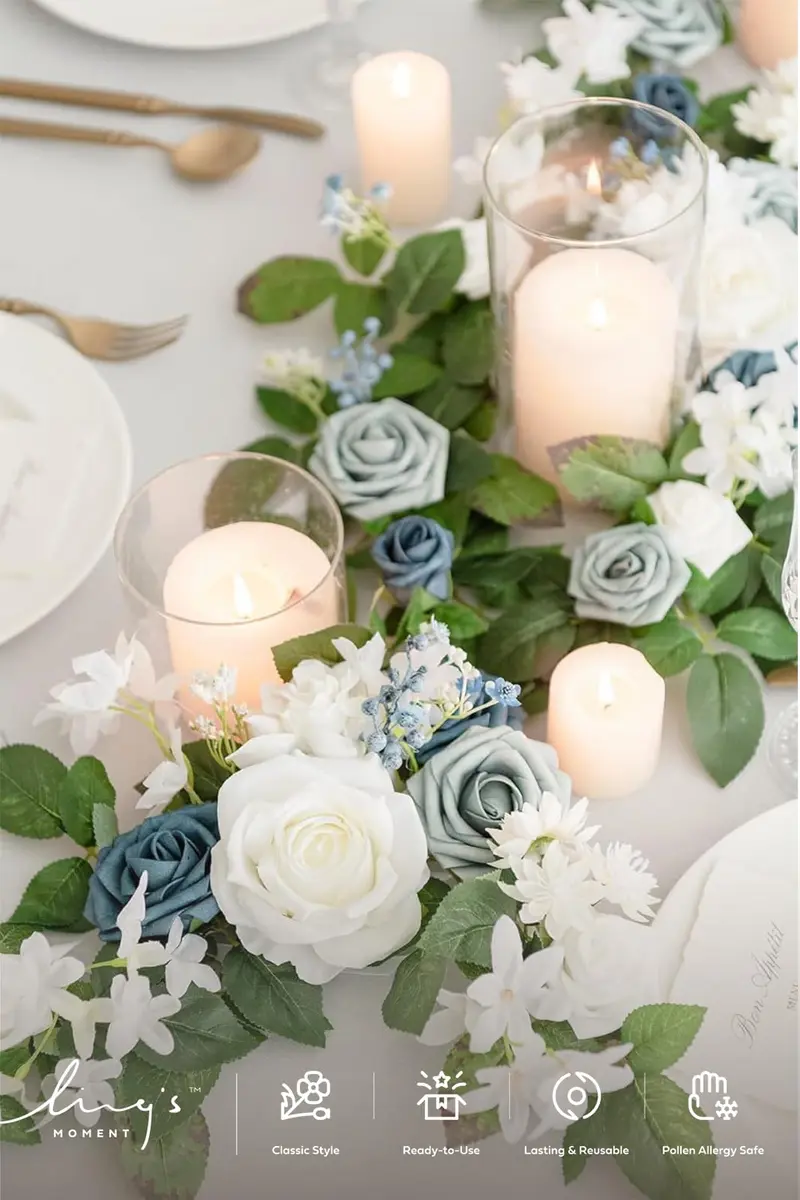 Ling's moment 6-Pack 2 ft Artificial Flower Garlands, Dutch Blue & White | Elegant Wedding Decor - view 3