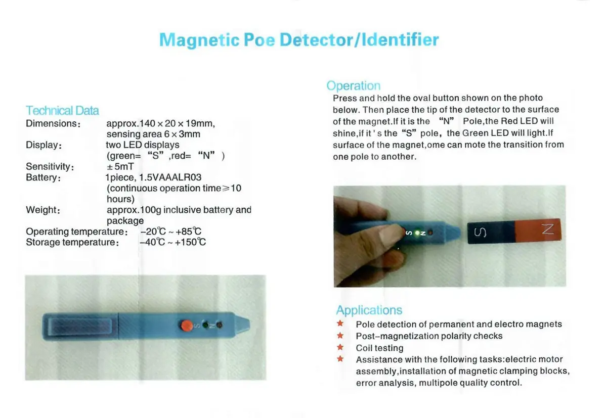 GLTL Magnetic Polarity Tester ±5mT Sensitivity Portable LED N/S Detection Pen, 10-Hour Battery - view 3