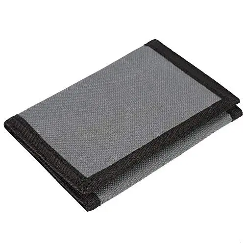 AI-DEE RFID Trifold Canvas Outdoor Sports Wallet for Kids - Pure Grey | Hook & Loop Closure - main product image