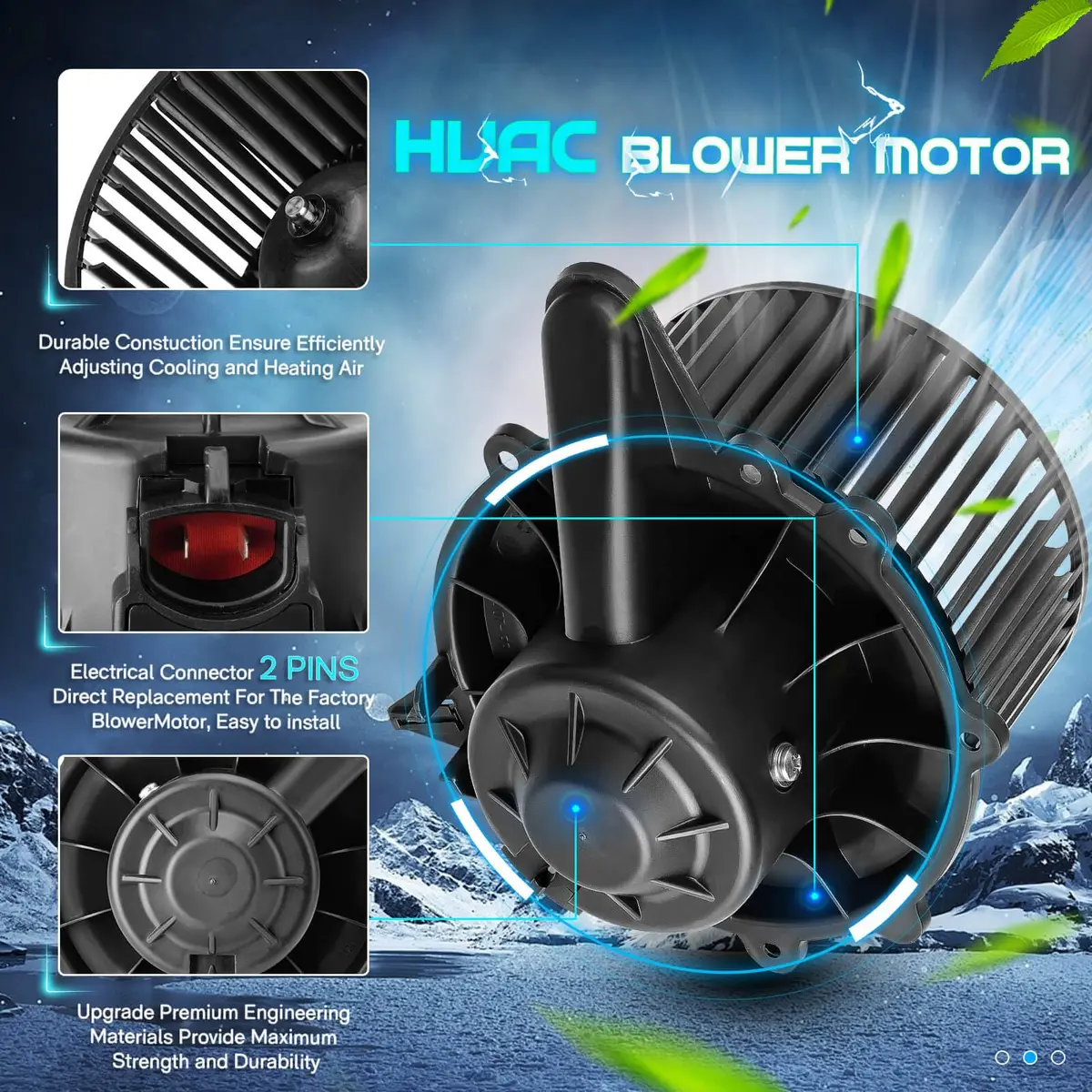 ILONPA Front AC Heater Blower Motor w/Fan 700027 | Durable OEM Fit for Ford & Lincoln (70-120c) - view 4
