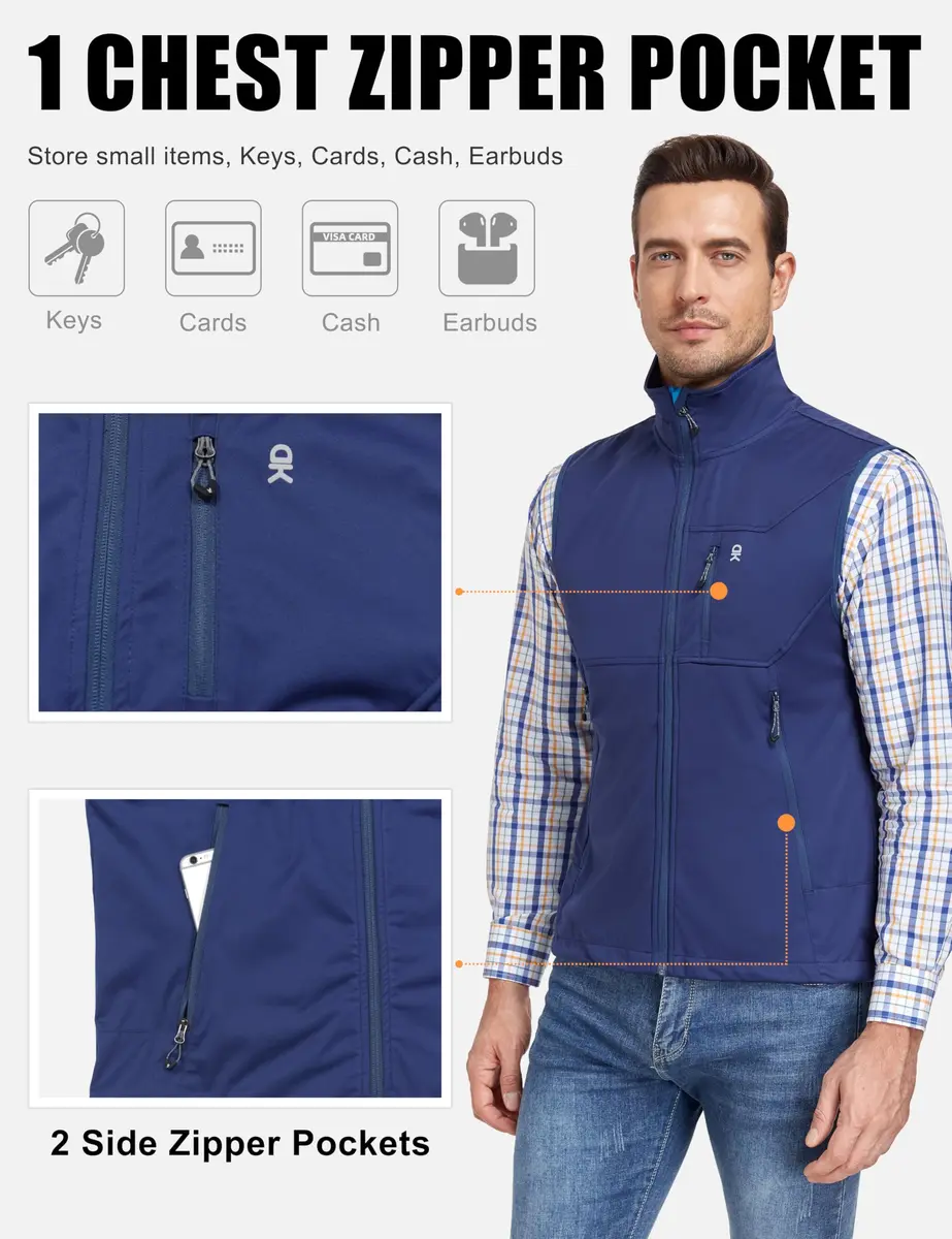 Little Donkey Andy Men's Lightweight Golf Vest Outerwear Blue M | Water-Resistant, Slim Fit, Packable - view 5
