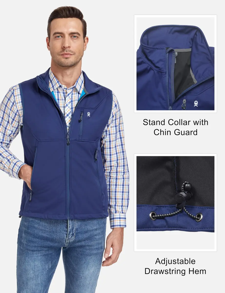 Little Donkey Andy Men's Lightweight Golf Vest Outerwear Blue M | Water-Resistant, Slim Fit, Packable - view 6